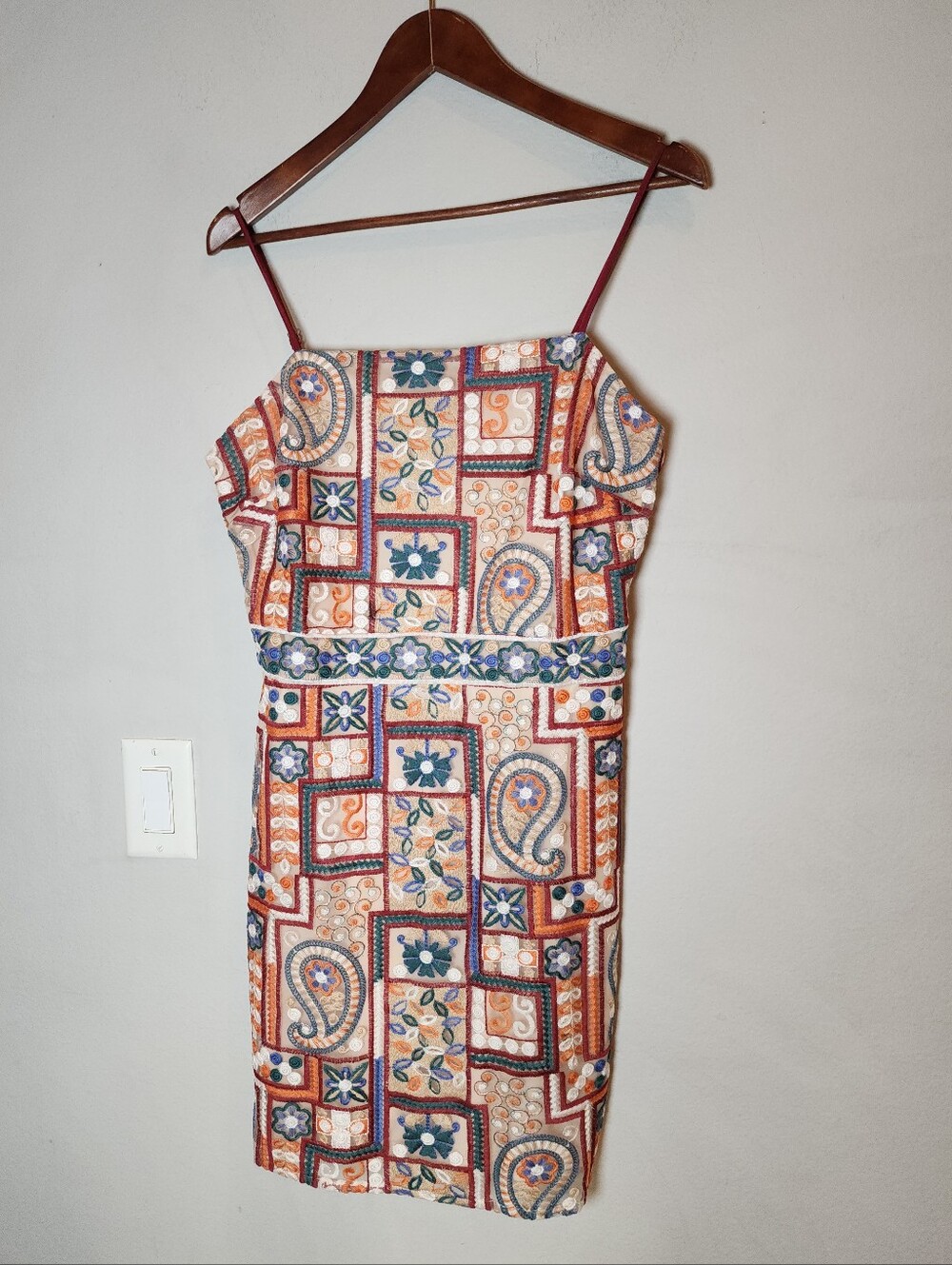 Sam Edelman Embroidered Sleeveless Mini Sheath Dress Paisley Floral Size 8